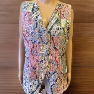 Vintage Ardmore Floral Tapestry Carpet Vest Womens Size Large USA Made Preppy